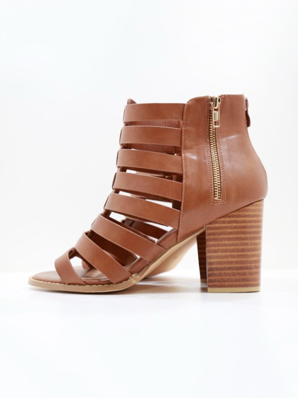 Torrid Brown Faux Leather 4" Block Heel Cage Sandals - 11 WW Extra Wide